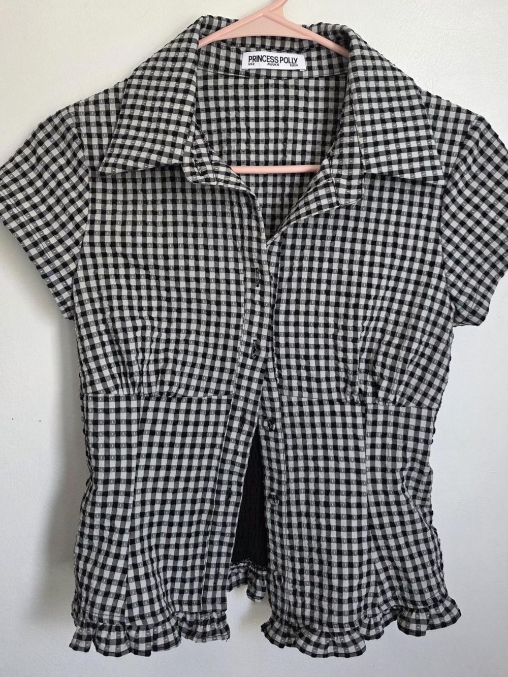 Princess Polly Black & White Gingham Button Top